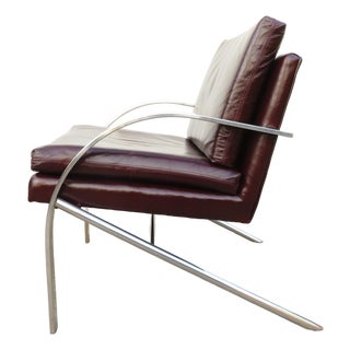 Mid Century Paul Tuttle 'Arco' Leather Lounge Chair ~ Chrome Steel ~ Modernism For Sale