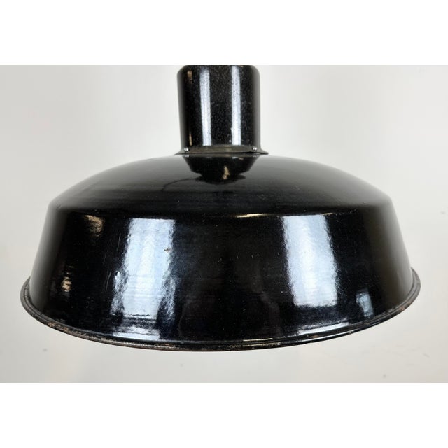 Mid-Century Industrial Black Enamel Factory Lamp, 1950s For Sale - Image 4 of 15