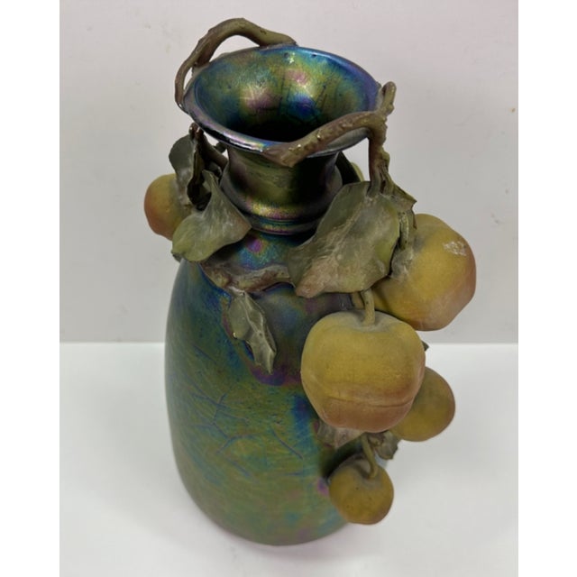 1900s Clément Massier Art Nouveau Pottery Vase With Iridescent Apple Design 14"h X 8"w For Sale - Image 11 of 16