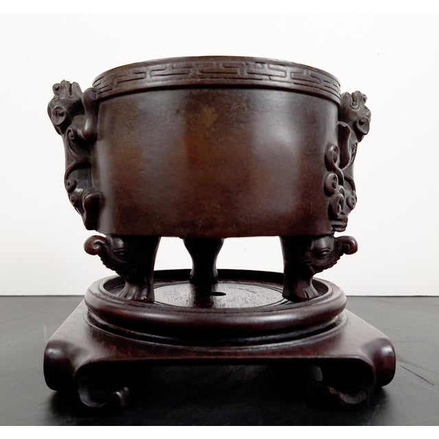 Chinese Chinese Bronze Pixiu Handles Censer For Sale - Image 3 of 10