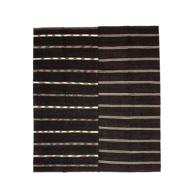 1960s Vintage Striped Turkish Kilim Rug- 11′1″ × 12′7″ For Sale