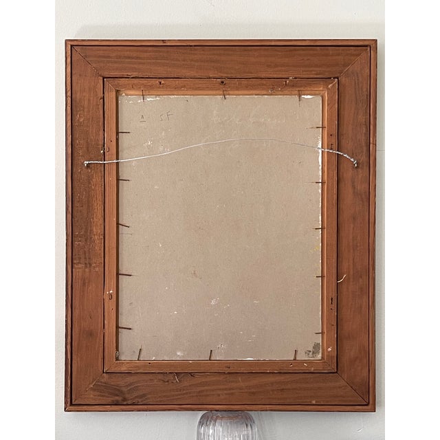 French Mid-Century Floral Still Life in Orange and Blues Oil on Board, Initialed, Dated 1957 For Sale - Image 12 of 13