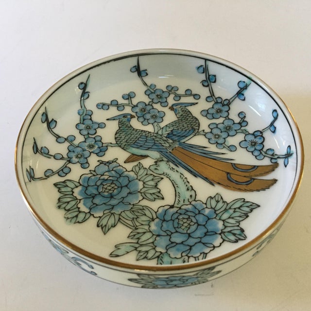 Hand Painted Japanese Blue and Gold Imari Peacock Porcelain Bowl Chairish