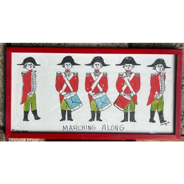 Modern Vintage Jacque Watercolors of Soldiers, Signed, C. 1965 For Sale - Image 3 of 10