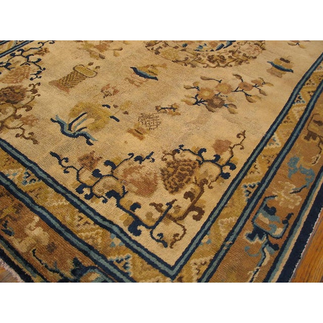 Late 19th Century 1870s Beige Medallion Floral Antique Chinese Ningxia Rug 5'0" X 8'0" Handknotted Wool Carpet For Sale - Image 5 of 6