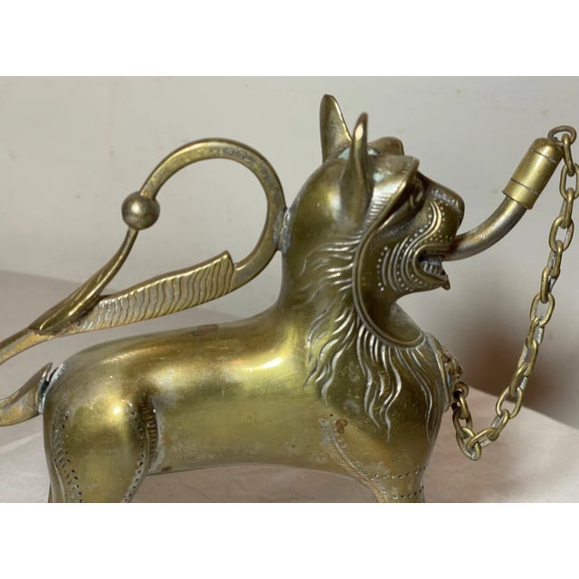 Brass Antique 1800's Bronze Brass Aquamanile Lion Oil Lamp Lighter Temple Lion Statue For Sale - Image 8 of 14