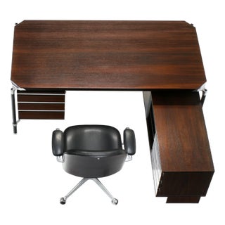 Pitagora Desk and Executive Socrate Desk Chair by Renato Venturi and Ennio Fazioli and Ico Parisi for MIM Roma, 1976, Set of 2 For Sale