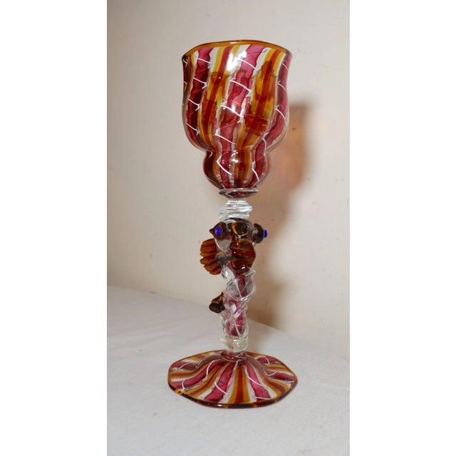 Glass 1990s Hand Blown Serpent Venetian Heath Conner Studio Glass Goblet Chalice Stemware For Sale - Image 7 of 12