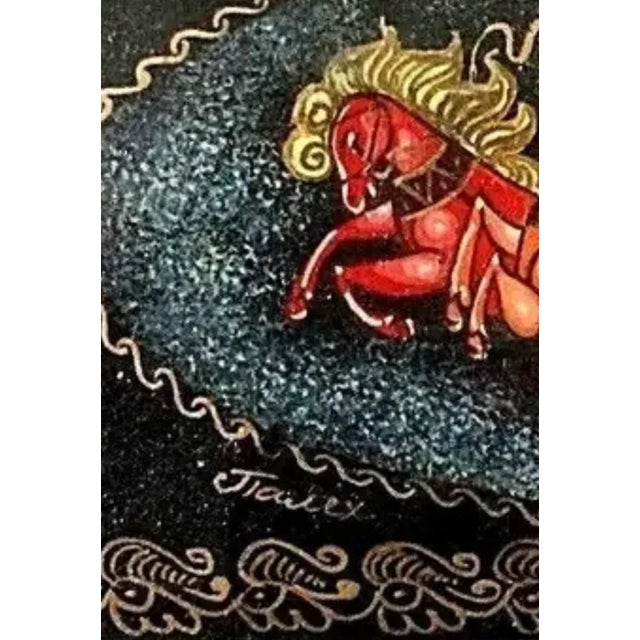 1920s Antique Hand Painted Signed Christmas Sleigh Lacquerware Box For Sale - Image 9 of 12