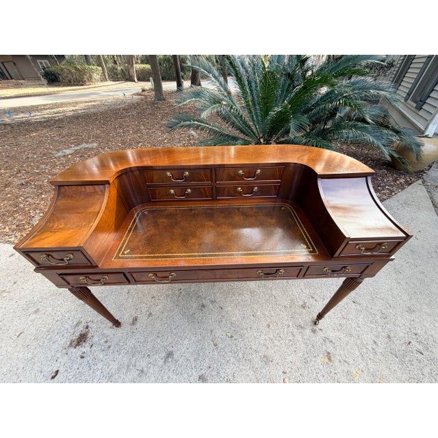 Flame Mahogany Leather Top Carlton House Desk For Sale - Image 9 of 11