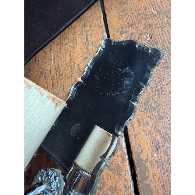 Metal Pair of 1940s Carved Mirrored Sconces For Sale - Image 7 of 12