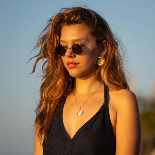 Golden Spiral Seashell Earrings, A Pair For Sale - Image 4 of 8