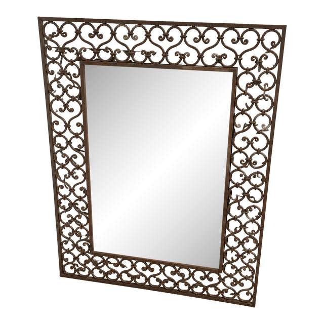 Mediterranean Wrought Iron Scroll Wall Mirror For Sale