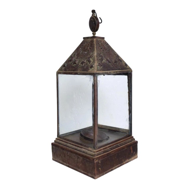 Mexican Modernist Brass Candle Lantern Vintage For Sale