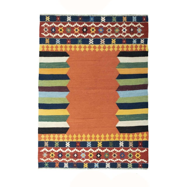 Green Handwoven Designer Kilim Rug For Sale - Image 8 of 8