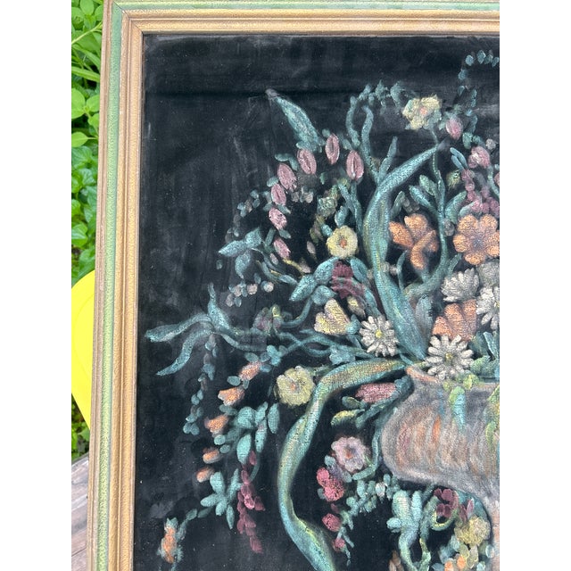 Mid-Century Modern Large Mid-Century Original Floral Painting on Velveteen – Framed 29" X 25" For Sale - Image 3 of 12