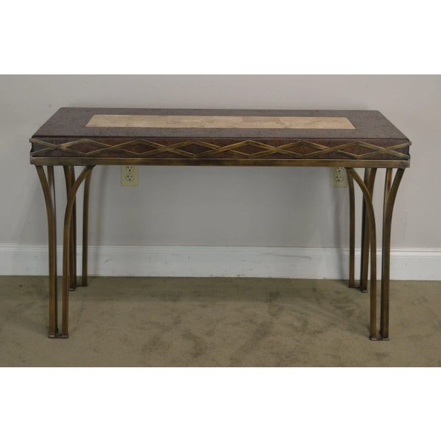 Maitland - Smith Iron Console Table With Cork and Tessellated Travertine Top For Sale - Image 4 of 13
