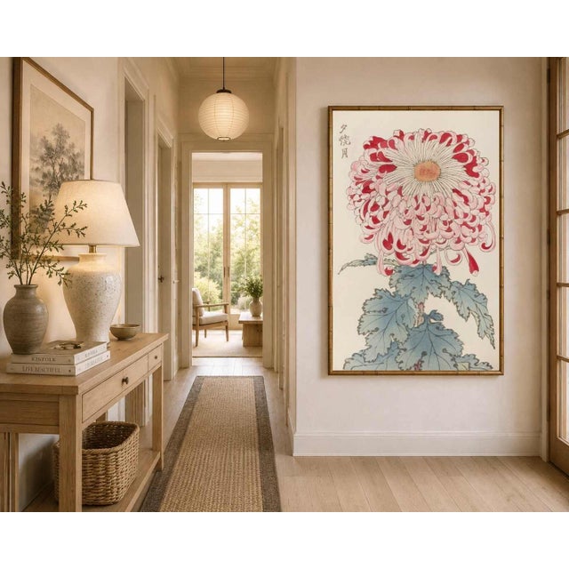 Paper Red & White Chrysanthemum by Hasegawa, Vintage Japanese Botanical Art Print, 16" X 24" For Sale - Image 7 of 9