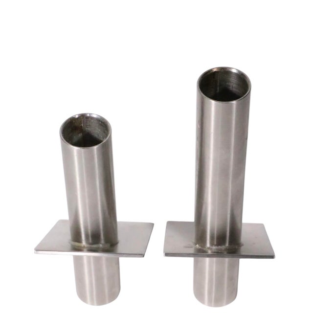 Late 20th Century Late 20th Century Pair of Danish Modern Stainless Steel Candlesticks by Erik Bagger Form Function Denmark For Sale - Image 5 of 12