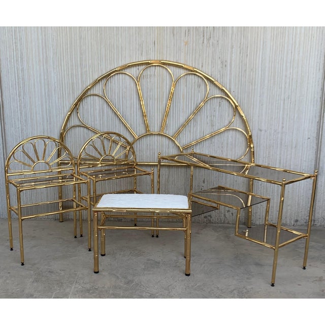 Mid-Century Modern Italian faux bamboo gilt metal queen headboard.