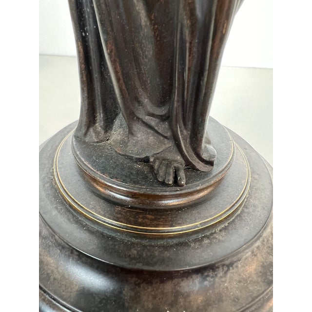 Pair of large patinated bronze candelabras representing caryatids For Sale - Image 9 of 12