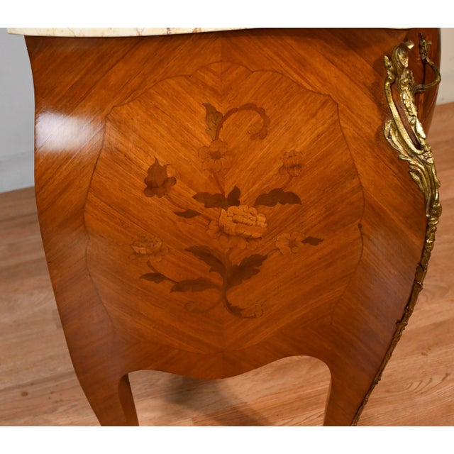 1920 Antique French Louis XV Satinwood Inlaid & Marble Top Commode / Dresser For Sale - Image 15 of 18