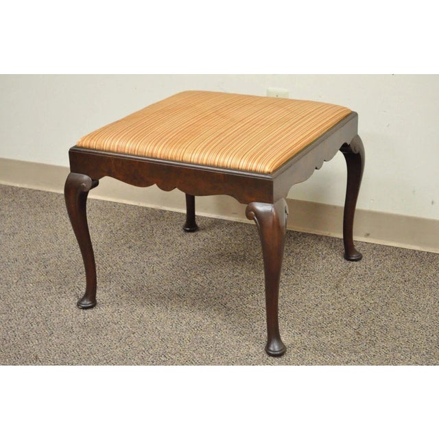Brown Antique Schmieg & Kotzian Mahogany Wood Queen Anne Square Stool Bench Ottoman For Sale - Image 8 of 11