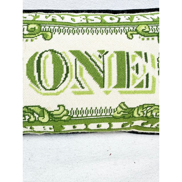 Jonathan Adler Vintage Hand Sewn Needlepoint Dollar Bill Throw Pillow For Sale - Image 4 of 8