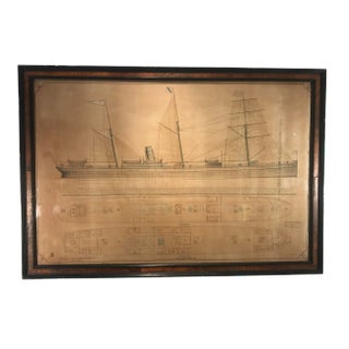 1886 Antique J.J. Henderson Original American Design for Cargo Steamer Ship Print For Sale