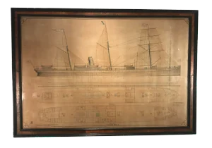 1886 Antique J.J. Henderson Original American Design for Cargo Steamer Ship Print