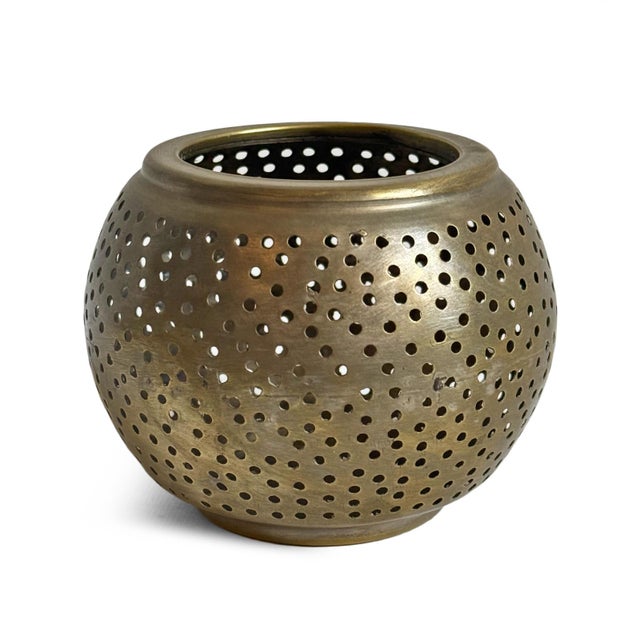 Early 21st Century Vintage Moroccan Nickel Dot Hole Candle Holder For Sale - Image 5 of 7