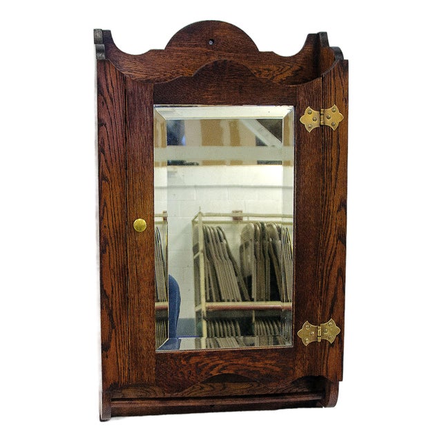 Antique Oak Hanging Medicine Cabinet For Sale