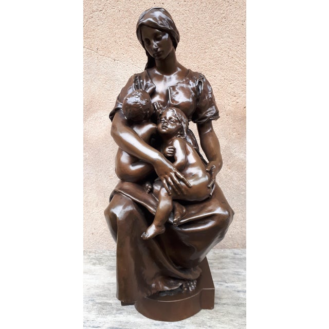 Bronze Sculpture of a Breastfeeding Mother by Paul Dubois, 1800s For Sale - Image 3 of 18