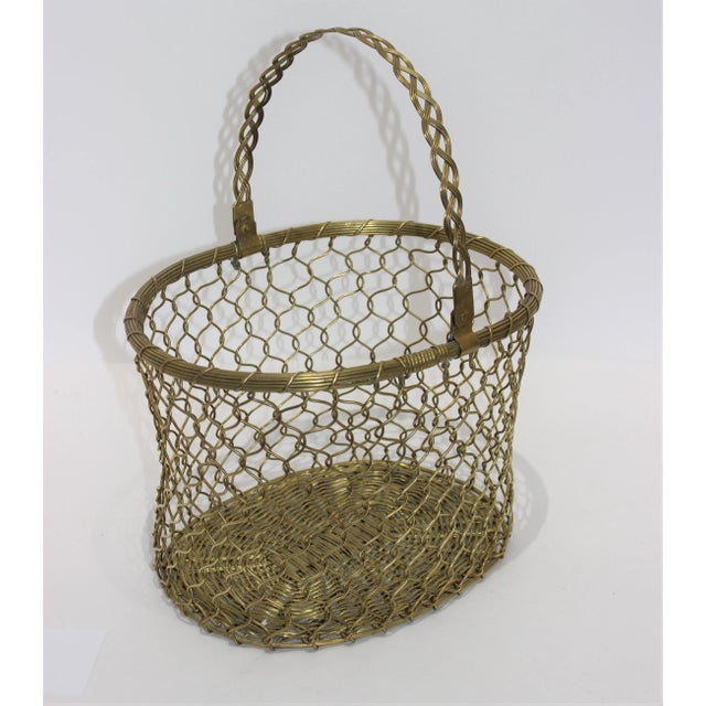 French Basket 1950s Woven Brass For Sale - Image 9 of 10
