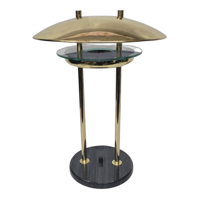 Vintage Post Modern Flying Saucer Style Gold Chrome Marble Base Table Lamp For Sale