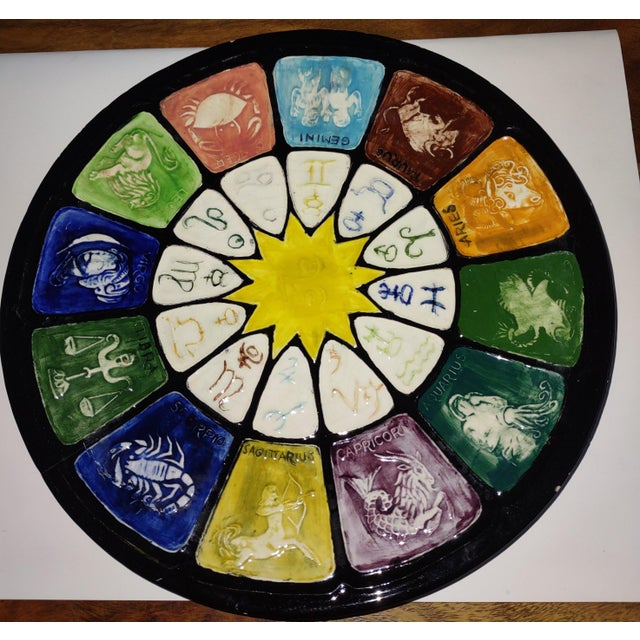 Cool ceramic plate glazed with the Zodiac / Astrological signs and symbols. So colorful and fun!