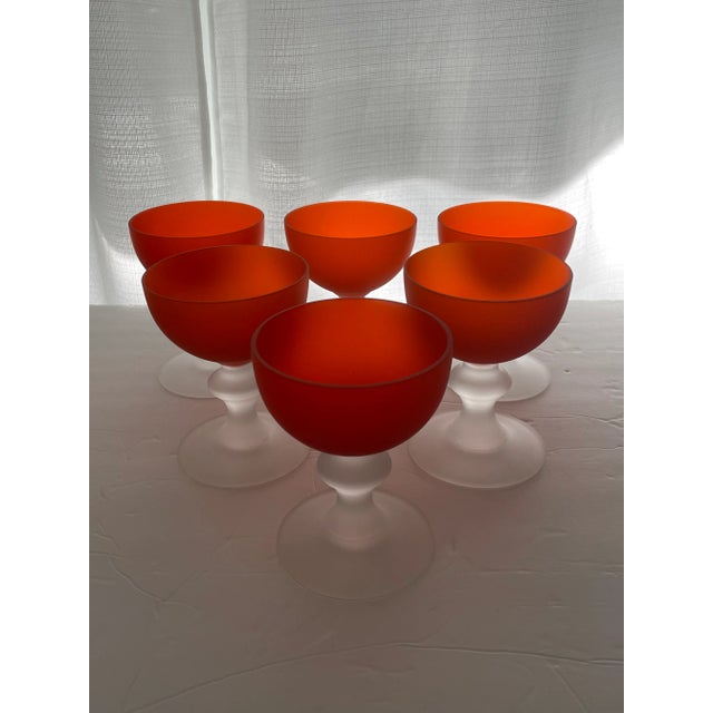 Vintage Orange Carlo Moretti Satin Glass Champagne Coupes- Set of 6 For Sale - Image 10 of 13