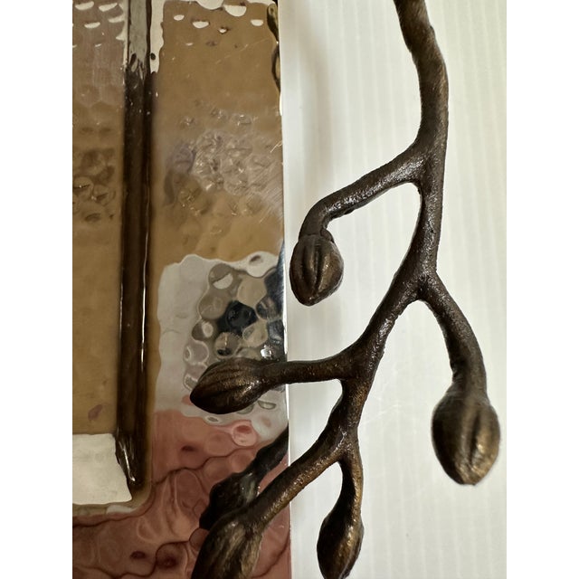 Michael Aram Sign Gold Plated Orchid Flowers Hammered Silver Tone Shine Serving Tray 17"x 7" For Sale - Image 16 of 18