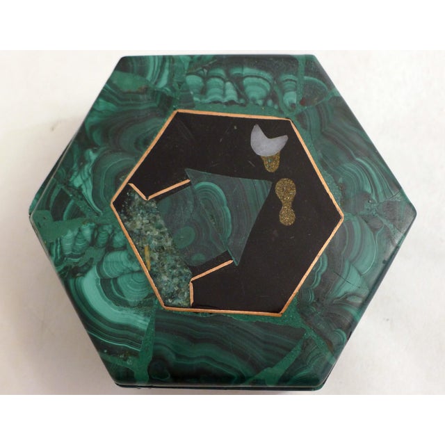 Black Hexagonal Malachite Box and Lid with Cloisonné Decoration For Sale - Image 8 of 10