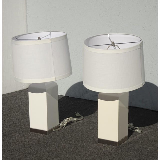 Modern Pair of Modern Table Lamps W White Lamp Shades For Sale - Image 3 of 13