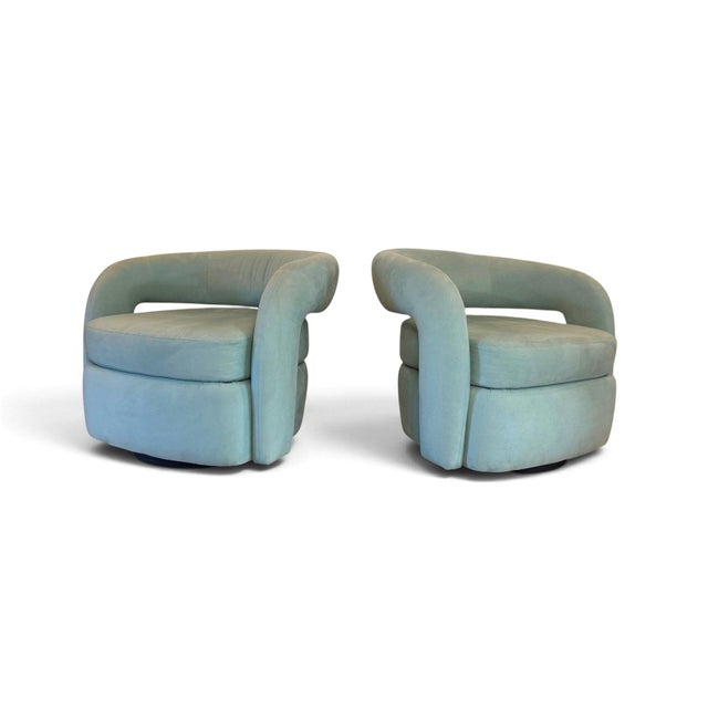 Postmodern Signed Weiman Targa Swivel Chairs, a Pair For Sale - Image 3 of 17
