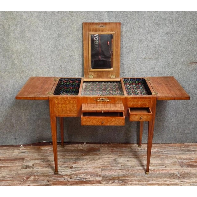 Brown Antique Louis XVI Wooden Dressing Table with Mirror For Sale - Image 8 of 11