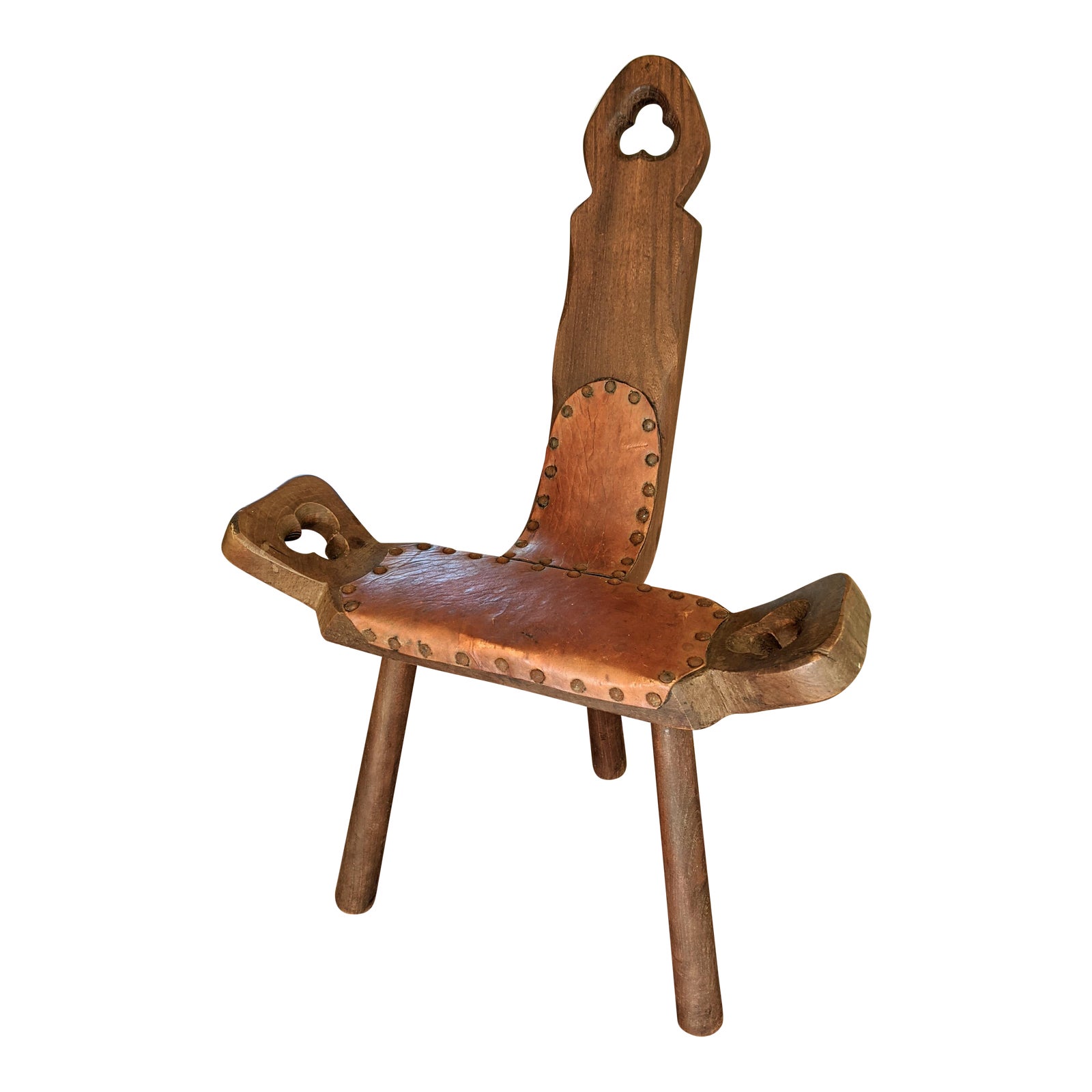 Vintage Spanish Mediterranean Leather Wooden Birthing Chair Chairish