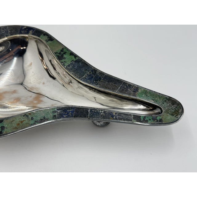 Mid 20th Century Los Castillo Taxco Modernist Silver Plate Malachite & Lapis Centerpiece Bowl For Sale - Image 15 of 18