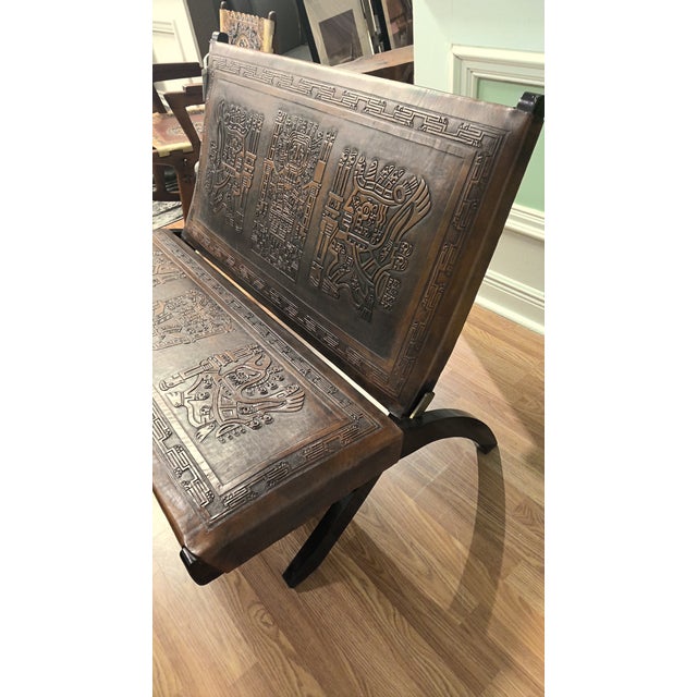 Angel I. Pazmino 1970s Stamped Leather Loveseat/Settee Attributed to Angel Pazmino For Sale - Image 4 of 7