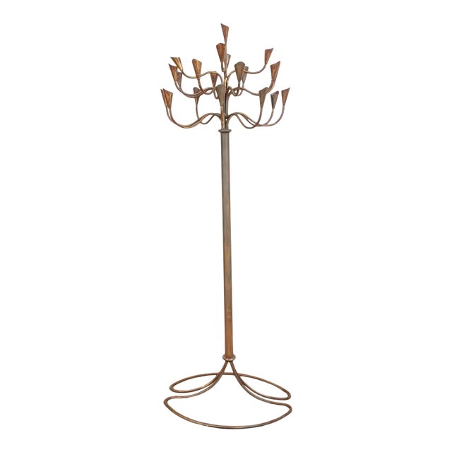 Mid-Century Modern French Brass & Iron 20 Arm Floor Candelabra For Sale