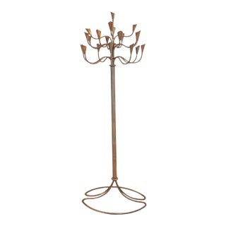 Mid-Century Modern French Jean Royère Style Brass & Iron 20 Arm Floor Candelabra For Sale