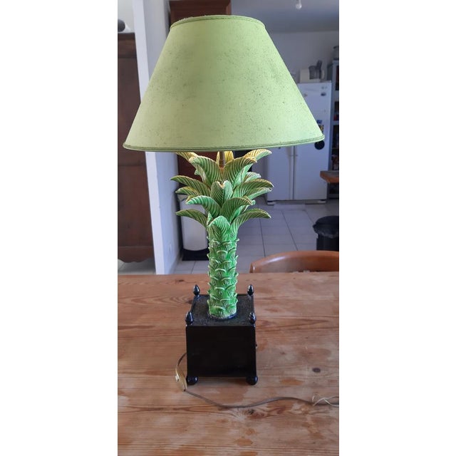 Ceramic lamp by Jean Roger. France, circa 1960. Height: 50 cm, Diameter: 14.5 cm, Weight: 2.6 kg. It has a lampshade and a...