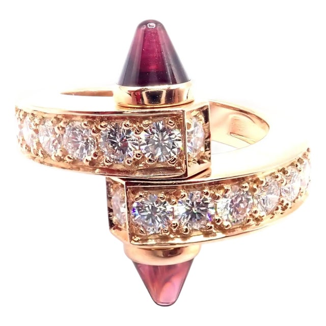 1990s Cartier Menotte Rose Gold Diamond Rhodolite Band Ring, Size 5.75 For Sale
