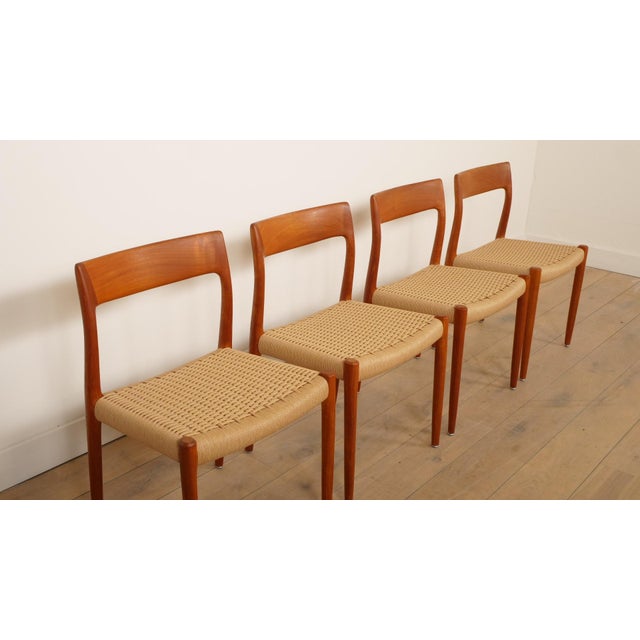 Papercord & Teak Model 77 Dining Chairs by Niels Otto Møller for J.L. Møllers, 1960s, Set of 4 For Sale - Image 11 of 16